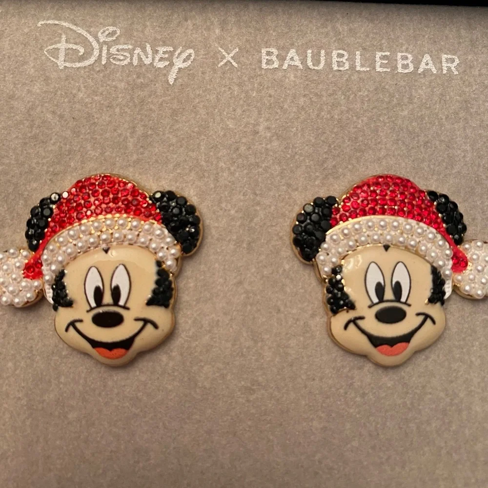 Disney X Baublebar Christmas Holiday Mickey Mouse Santa Stud Earrings/NIB - Picture 2 of 4